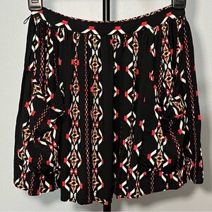 Forever 21 Women’s XS Short Black Aztec Flare Geometric Skirt Pockets Belt Loops